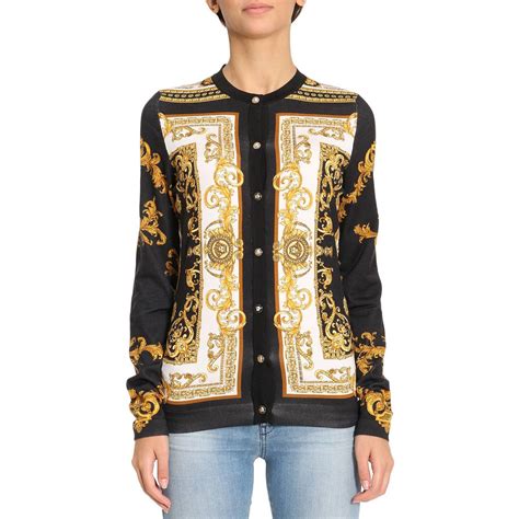 versace black and gold chain patterned sweater|Versace Women's Designer Sweaters .